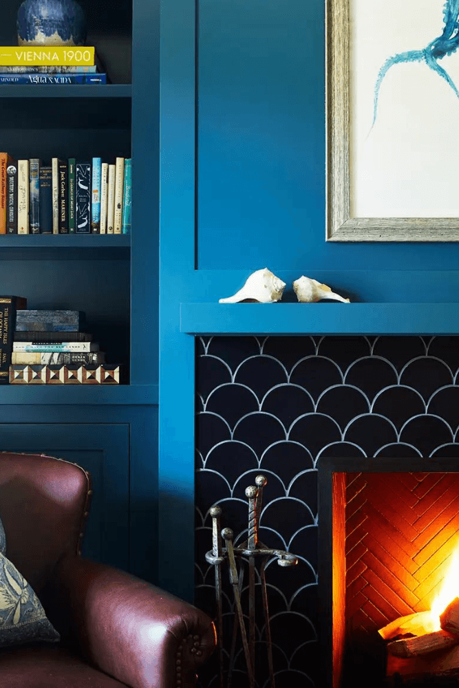 Playful Retreat on Shelter Island - Den Fireplace